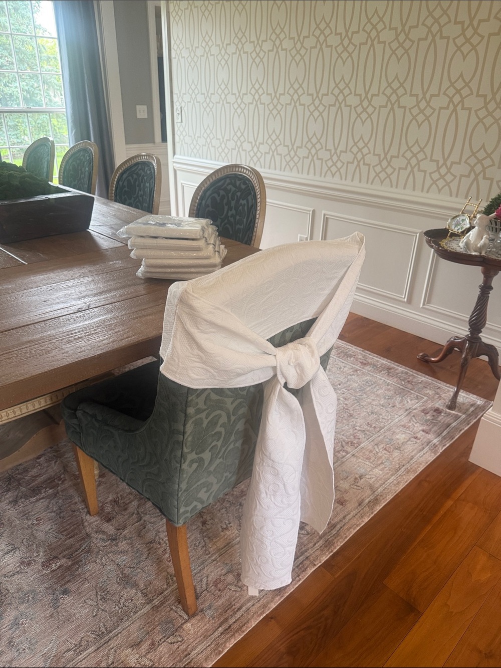 Bloomingdale's White Quilted Chair Tie-On Cover - Elegant Dining Accent